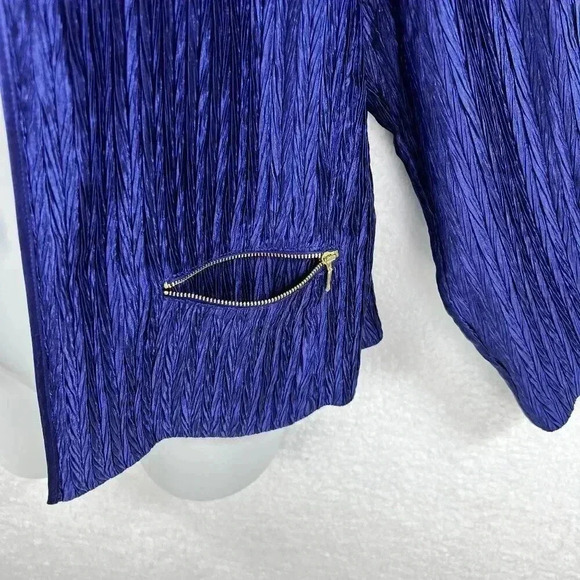 Chicos 2 Lg NWT Crinkle Shine Carbon Blue Jacket MSRP 119.00 Blazer Careerwear - Picture 5 of 16